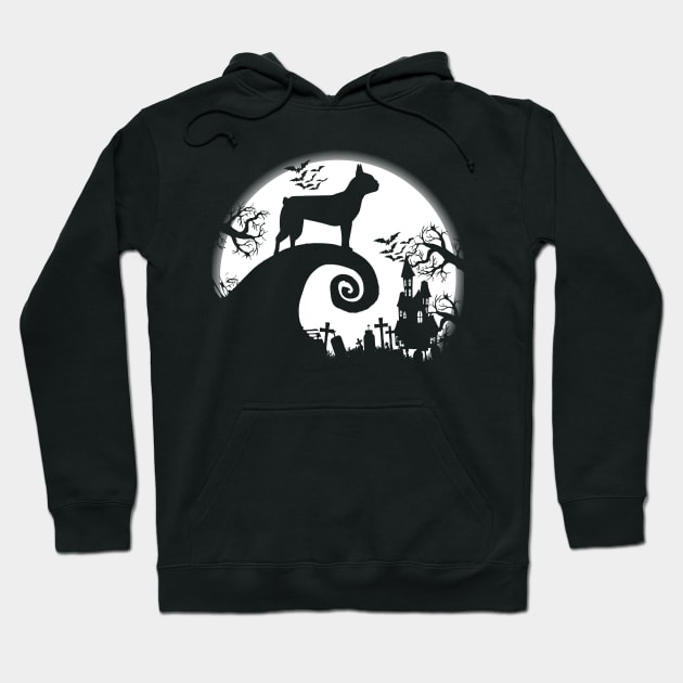 Boston Terrier And Halloween Moon Hoodie by Jenna Lyannion